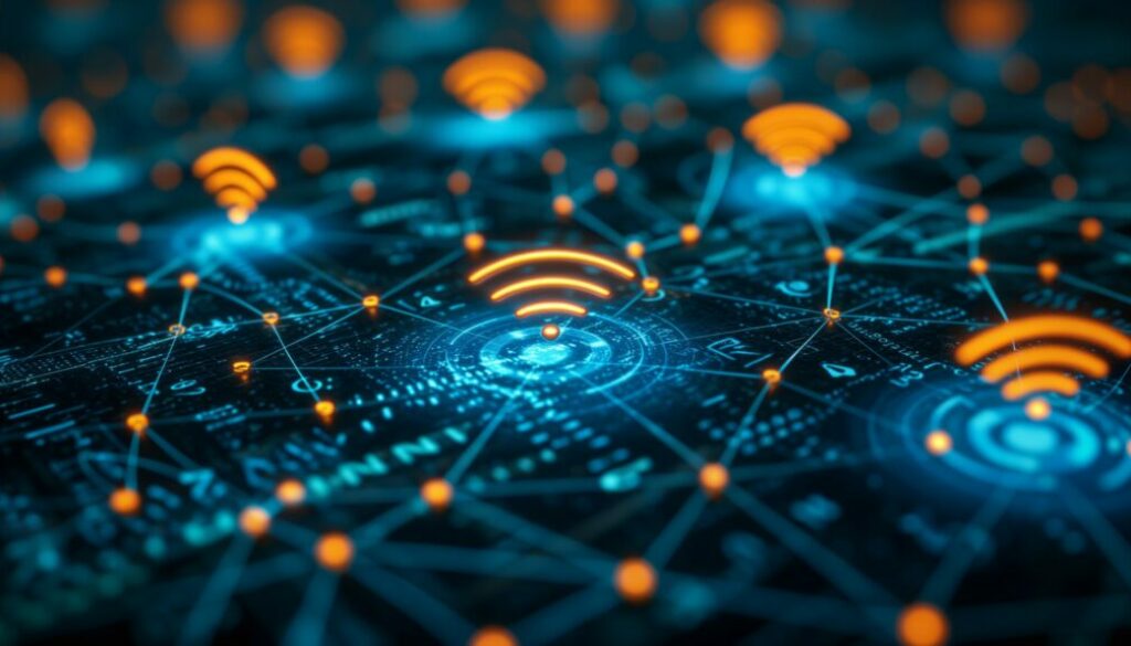 Wireless network and connection abstract data background with wifi symbol