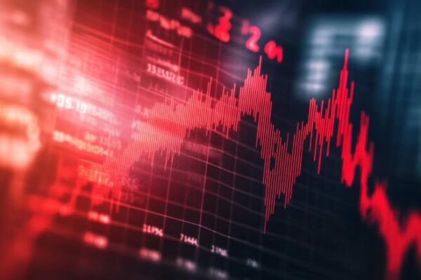 Financial crisis stock chart business on economy market background with down diagram money exchange finance graph or loss global investment trade analysis recession and fall sales price crash risk